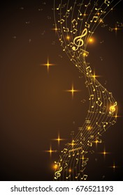 Abstract Background with gold color Music notes. Vector Illustration