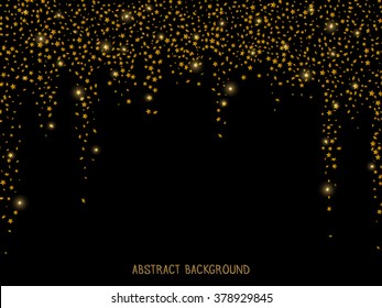 Abstract background with gold confetti falling stars on black background