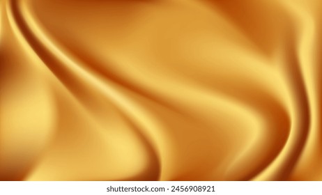 Abstract background gold drapery fabric 3D silk with folds.Horizontal banner with copy space.Vector stock illustration.