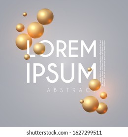 Abstract background with gold flying spheres.