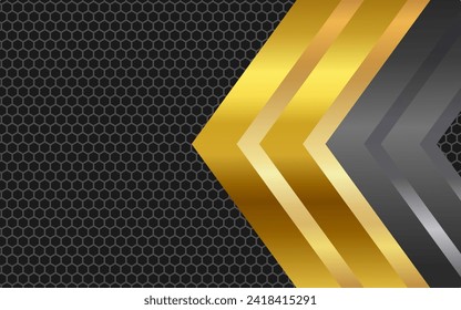Resumen de la dirección de la flecha geométrica del fondo dorado en negro con espacio en blanco. Diseño moderno ilustración vectorial de fondo futurista