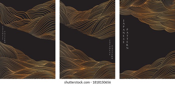 Abstract background with gold line pattern vector. Japanese wave elements in oriental style.