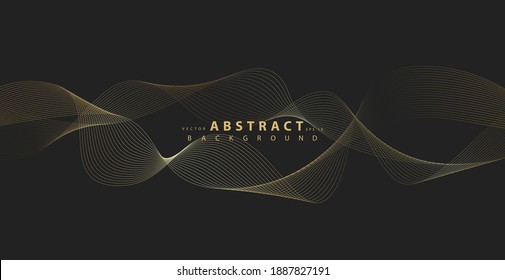 Abstract background with gold line wave. Luxury style. Tech pattern. Curved wavy line, smooth stripe. Vector illustration.