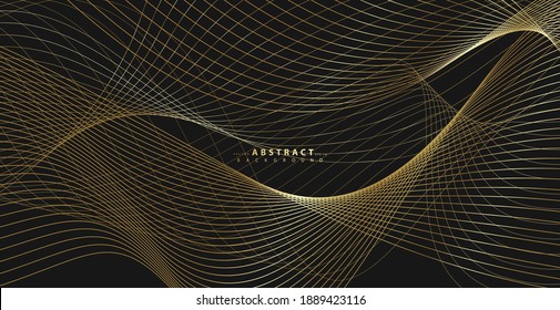 Abstract background with gold line wave. Luxury style. Tech pattern. Curved wavy line, smooth stripe. Vector illustration.