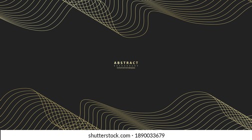 Abstract background with gold line wave. Luxury style. Tech pattern. Curved wavy line, smooth stripe. Vector illustration.