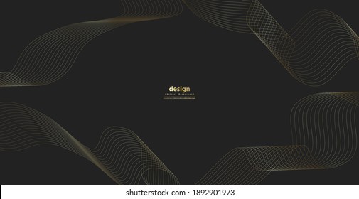 Abstract background with gold line wave. Luxury style. Tech pattern. Curved wavy line, smooth stripe. Vector illustration.