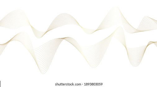 Abstract background with gold line wave. Luxury style. Tech pattern. Curved wavy line, smooth stripe. Vector illustration.