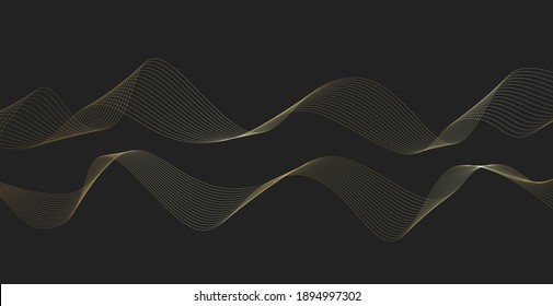 Fondo abstracto con onda de línea dorada. Estilo de lujo. Patrón tecnológico. Línea ondulada curvada, banda lisa. Ilustración vectorial.