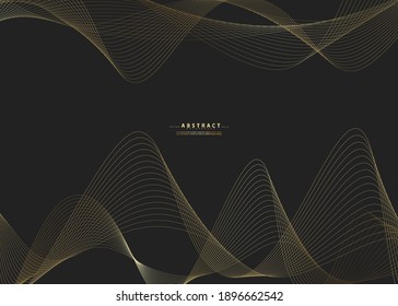 Fondo abstracto con onda de línea dorada. Estilo de lujo. Patrón tecnológico. Línea ondulada curvada, banda lisa. Ilustración vectorial.