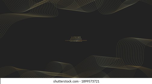Abstract background with gold line wave. Luxury style. Tech pattern. Curved wavy line, smooth stripe. Vector illustration.