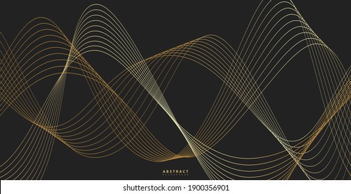 Fondo abstracto con onda de línea dorada. Estilo de lujo. Patrón tecnológico. Línea ondulada curvada, banda lisa. Ilustración vectorial.