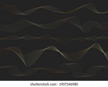 Abstract background with gold line wave. Luxury style. Tech pattern. Curved wavy line, smooth stripe. Vector illustration.
