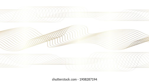 Abstract background with gold line wave. Luxury style. Tech pattern. Curved wavy line, smooth stripe. Vector illustration.