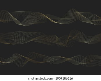 Abstract background with gold line wave. Luxury style. Tech pattern. Curved wavy line, smooth stripe. Vector illustration.
