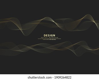 Abstract background with gold line wave. Luxury style. Tech pattern. Curved wavy line, smooth stripe. Vector illustration.