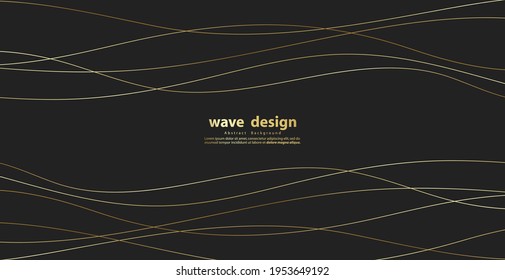 Abstract background with gold line wave. Luxury style. Tech pattern. Curved wavy line, smooth stripe. Vector illustration.