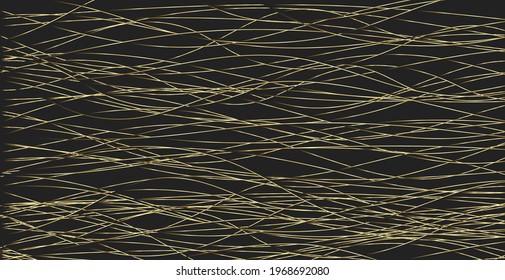 Abstract background with gold line wave. Luxury style. Tech pattern. Curved wavy line, smooth stripe. Vector illustration.