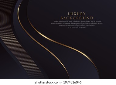 Abstract background with gold line wave, Luxury style. Curved wavy line, smooth stripe with glitter effect on dark background. Vector illustration design for presentation, banner, cover, web, flyer
