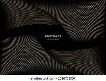 Fondo abstracto con onda de línea dorada. Estilo de lujo. Patrón tecnológico. Línea ondulada curvada, banda lisa. Ilustración vectorial.