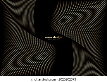 Abstract background with gold line wave. Luxury style. Tech pattern. Curved wavy line, smooth stripe. Vector illustration.