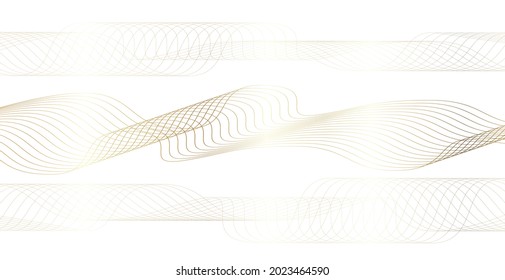 Abstract background with gold line wave. Luxury style. Tech pattern. Curved wavy line, smooth stripe. Vector illustration.