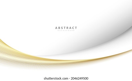 Abstract background with gold line wave. Lauxury style. Tech pattern. Curved wavy line, smooth stripe. Vector illustration.