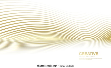 Abstract background with gold line wave. Lauxury style. Tech pattern. Curved wavy line, smooth stripe. Vector illustration.