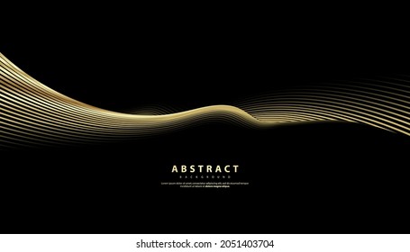 Abstract Background With Gold Line Wave. Lauxury Style. Tech Pattern. Curved Wavy Line, Smooth Stripe. Vector Illustration.