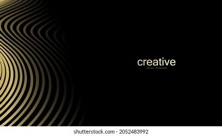 Fondo abstracto con onda de línea dorada. Estilo Lauxury. Patrón tecnológico. Línea ondulada curvada, banda lisa. Ilustración vectorial.