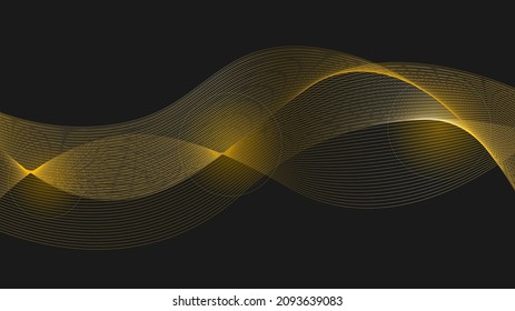 Abstract background with gold lines on black background. Modern luxury design. dynamic linear waves 