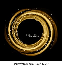 Abstract background with gold luminous swirling backdrop. Glowing spiral. Vector illustration