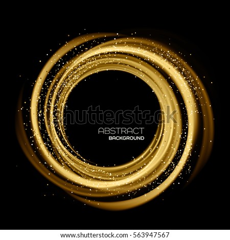 Abstract background with gold luminous swirling backdrop. Glowing spiral. Vector illustration
