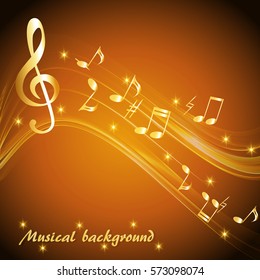 Abstract background with gold music notes and a treble clef