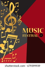 Abstract Background with gold Music notes.Vector Illustration