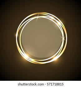 Abstract background with gold neon circles banner, stock vector