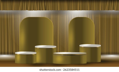 Fondo abstracto de la maqueta del podio del oro con el fondo dorado