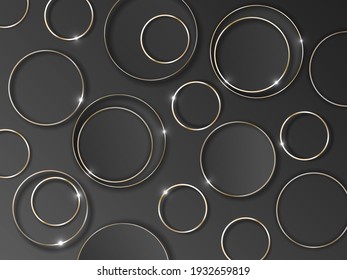 Abstract background with gold rings on a dark gray background.