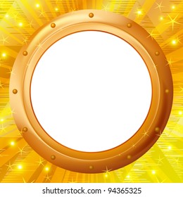 Abstract background, gold round frame - porthole on wall, vector eps10, contains transparencies