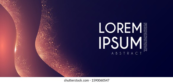 Abstract background with gold shining fire waves. Fairy dust and light effect.