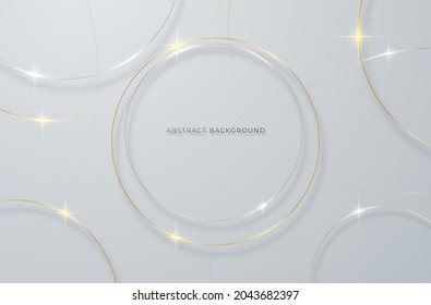 Abstrakter Hintergrund mit kreisförmigen Gold- und Silberlinien auf grauem Hintergrund. Vektorgrafik 3D.