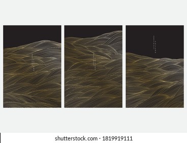 Abstract background with gold texture vector. Line pattern element with Japanese wave pattern in oriental style.
