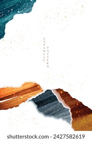 Abstract background with gold texture vector. Art acrylic element with Japanese wave pattern in oriental style.
