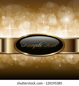 Abstract background with gold twinkly lights and stars, vector.