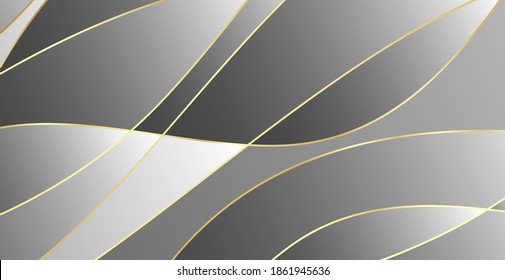 Fondo abstracto con olas doradas. Fondo de corte de papel de lujo, patrón dorado, gradientes de medio tono, plantilla de cubierta, formas geométricas, banner mínimo moderno. Ilustración vectorial 3d.