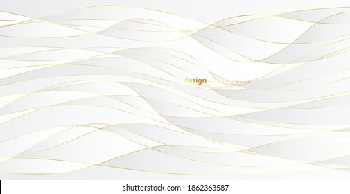 Abstract background with gold waves. Luxury paper cut background, golden pattern, halftone gradients, cover template, geometric shapes, modern minimal banner. 3d Vector illustration.