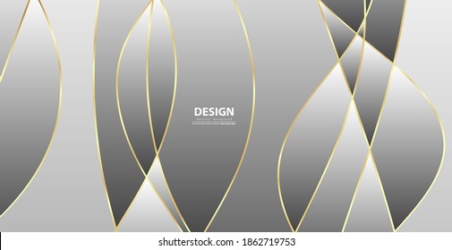 Abstract background with gold waves. Luxury paper cut background, golden pattern, halftone gradients, cover template, geometric shapes, modern minimal banner. 3d Vector illustration.