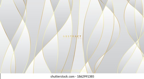 Abstract background with gold waves. Luxury paper cut background, golden pattern, halftone gradients, cover template, geometric shapes, modern minimal banner. 3d Vector illustration.
