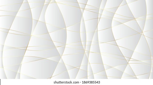 Abstract background with gold waves. Luxury paper cut background, golden pattern, halftone gradients, cover template, geometric shapes, modern minimal banner. 3d Vector illustration.