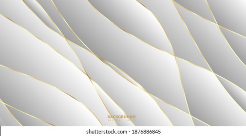Fondo abstracto con olas doradas. Fondo de corte de papel de lujo, patrón dorado, gradientes de medio tono, plantilla de cubierta, formas geométricas, banner mínimo moderno. Ilustración vectorial 3d.