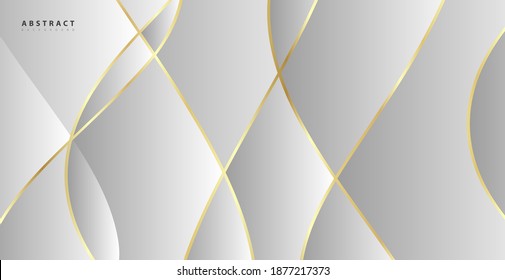 Fondo abstracto con olas doradas. Fondo de corte de papel de lujo, patrón dorado, gradientes de medio tono, plantilla de cubierta, formas geométricas, banner mínimo moderno. Ilustración vectorial 3d.